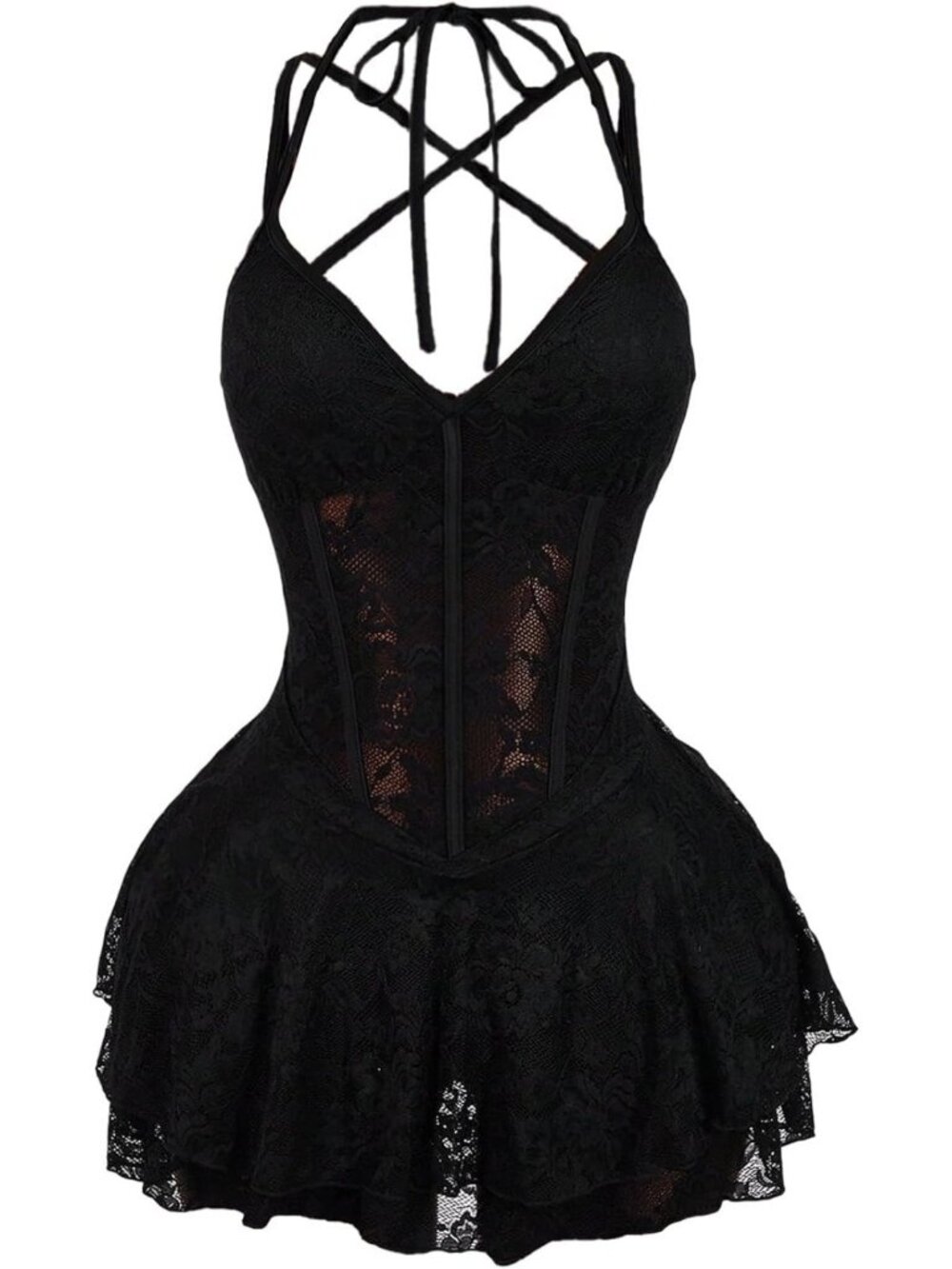 Chic Backless Lace Corset Halter Mini Dress for Night Out & Parties